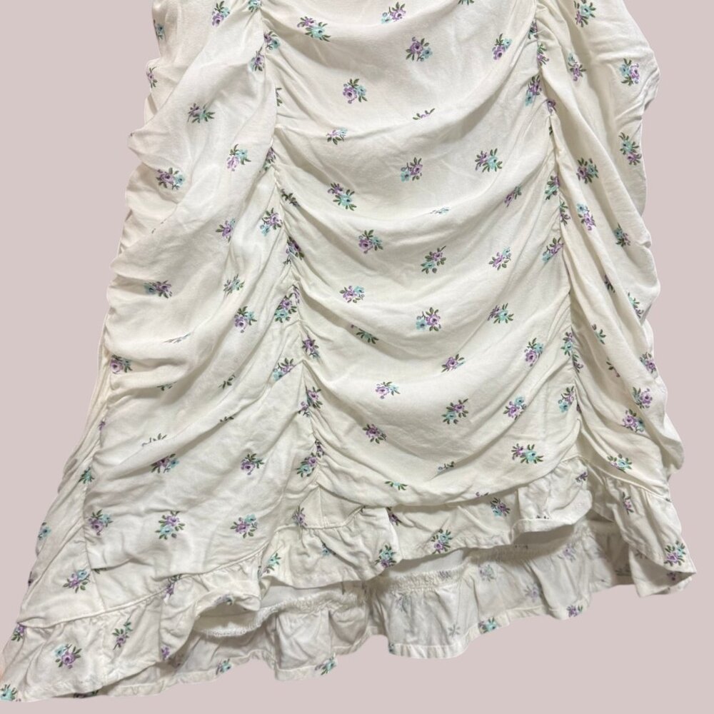 Hollister‎ XS White Ditsy Floral Ruched Mini Dress Tie Strap Summer